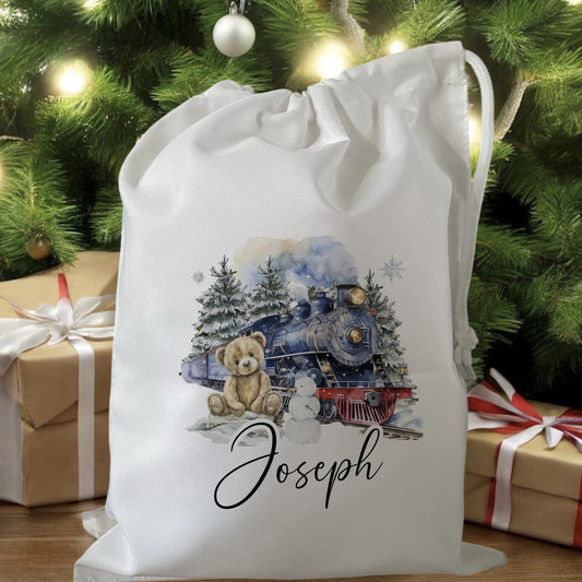 personalised christmas eve treat bag for pjs hot chocolate mug