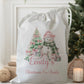 white drawstring personalised christmas eve treat bag for pjs, pyjamas, hot chocolate, treats and mug