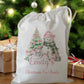 white drawstring personalised christmas eve treat bag for pjs, pyjamas, hot chocolate, treats and mug