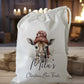white drawstring personalised christmas eve treat bag for pjs, pyjamas, hot chocolate, treats and mug