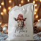 white drawstring personalised christmas eve treat bag for pjs, pyjamas, hot chocolate, treats and mug