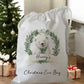 white drawstring personalised christmas eve treat bag for pjs, pyjamas, hot chocolate, treats and mug