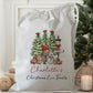 white drawstring personalised christmas eve treat bag for pjs, pyjamas, hot chocolate, treats and mug