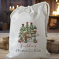 white drawstring personalised christmas eve treat bag for pjs, pyjamas, hot chocolate, treats and mug