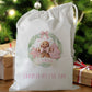 white drawstring personalised christmas eve treat bag for pjs, pyjamas, hot chocolate, treats and mug