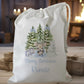 white drawstring personalised christmas eve treat bag for pjs, pyjamas, hot chocolate, treats and mug
