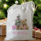 Peronalised Christmas Eve Treat Bag - Teddy Bear Blue, Pink, Red