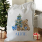 Peronalised Christmas Eve Treat Bag - Teddy Bear Blue, Pink, Red