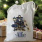 white drawstring personalised christmas eve treat bag for pjs, pyjamas, hot chocolate, treats and mug
