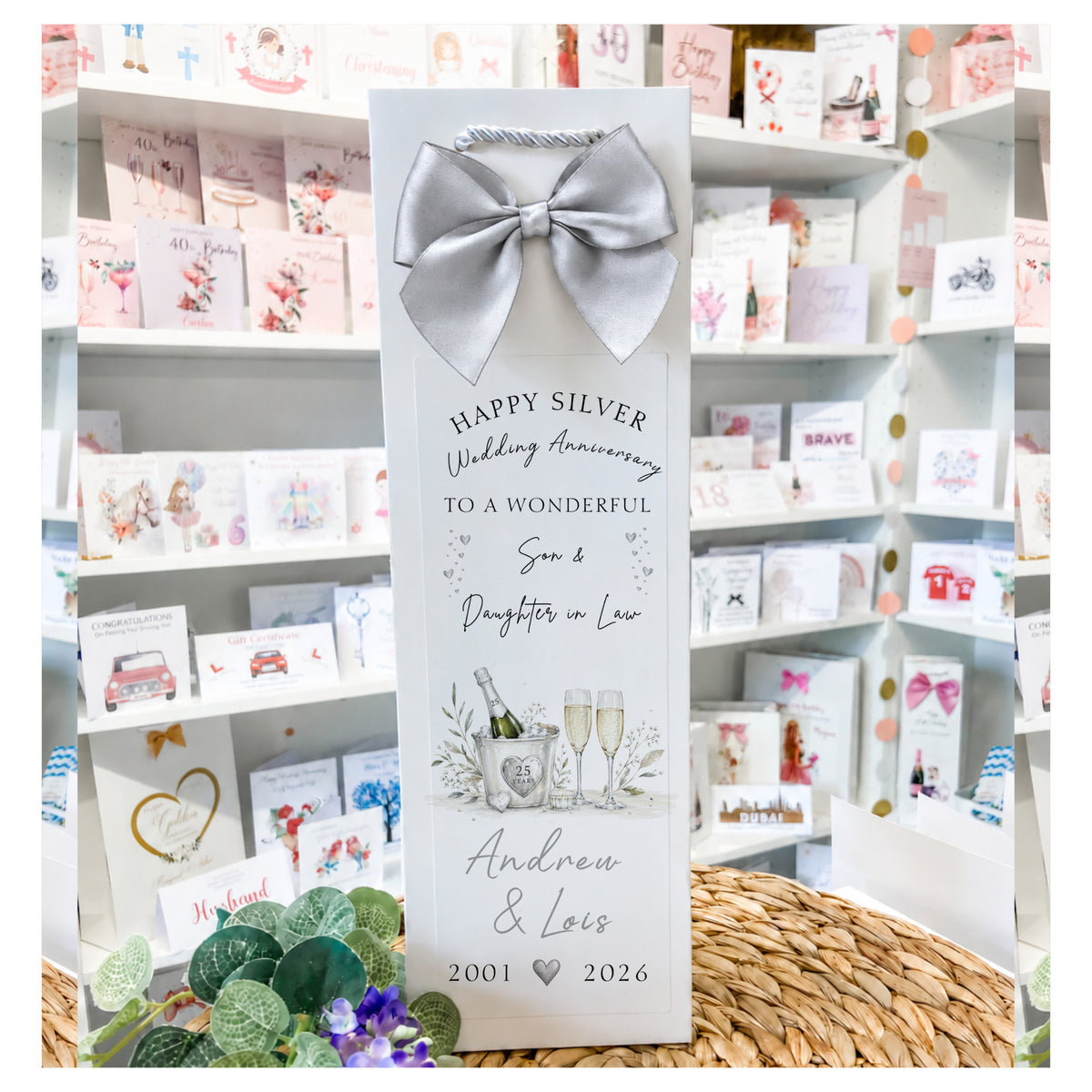 Personalised Bottle Bag For Silver 25th Wedding Anniversary
