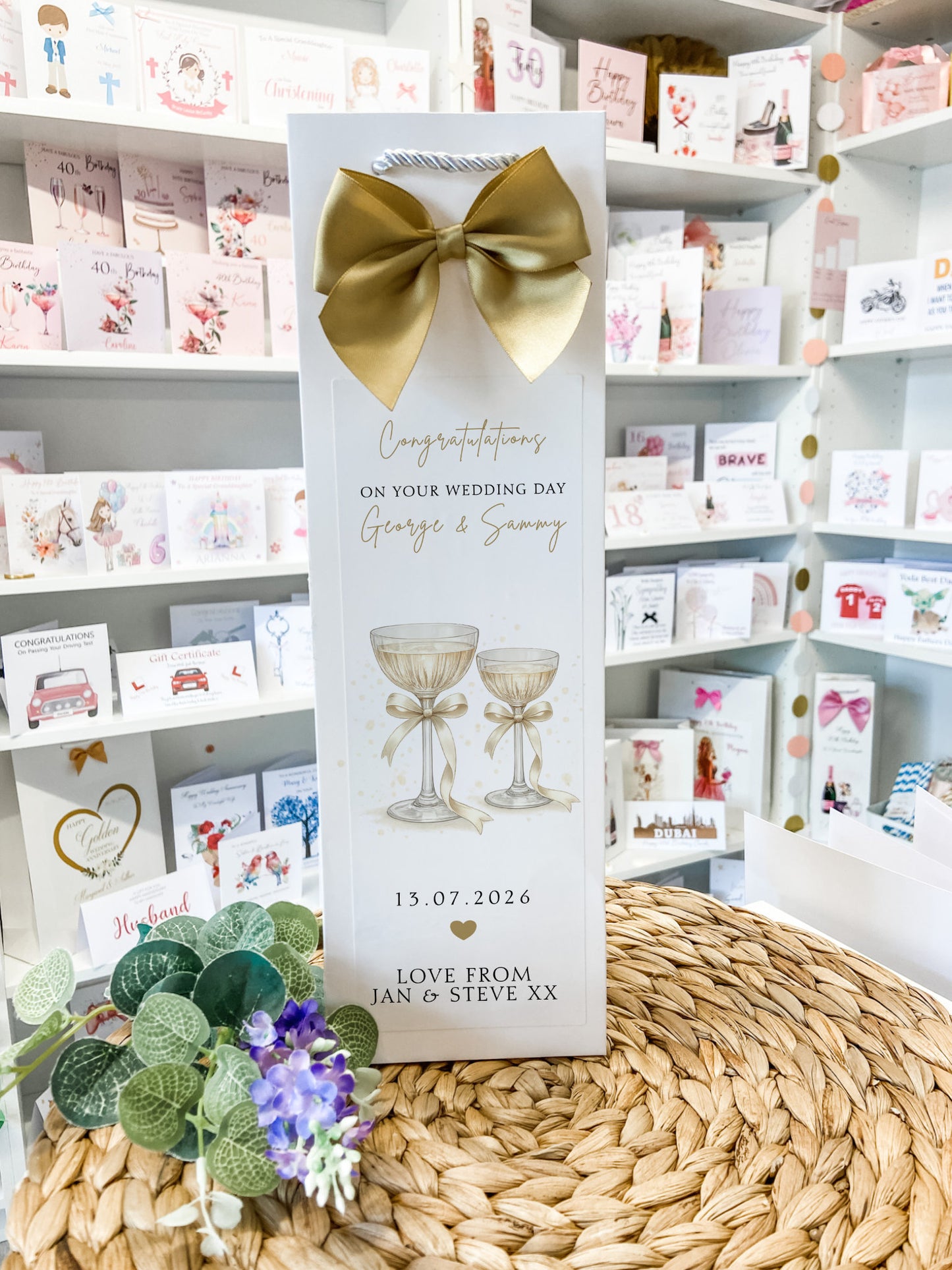 Personalised Wedding Card with Champagne Glasses