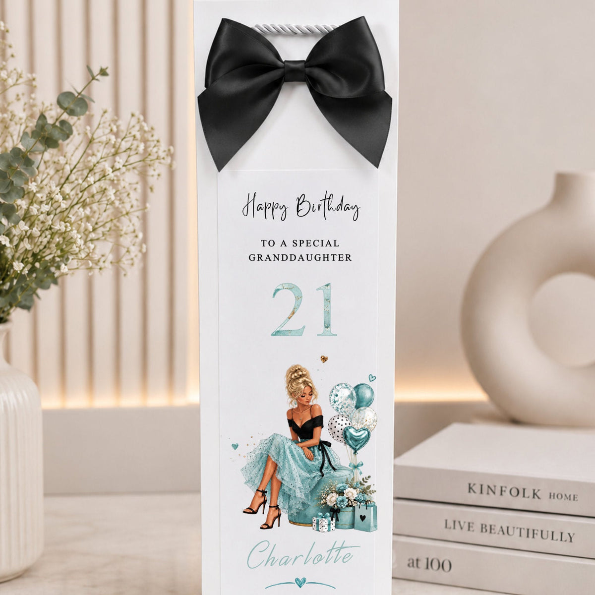 Personalised Birthday Bottle Gift Bag For Her Turquoise Girl
