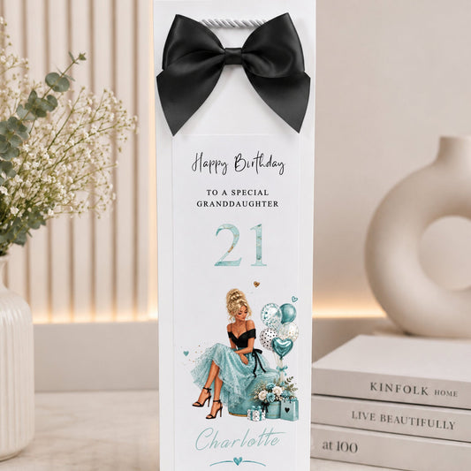 Personalised Birthday Bottle Gift Bag For Her Turquoise Girl