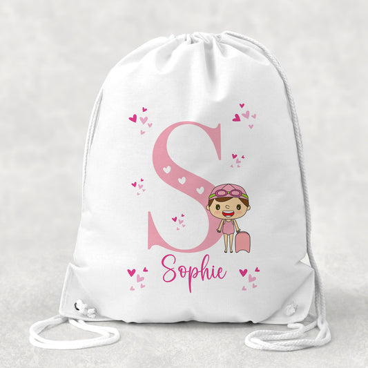 Pesonalised Girl's & Boys Swimming Bag, Drawstring Closure