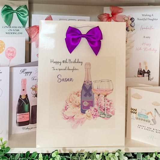 Personalised Birthday Gift Bag Lilac Floral Champagne