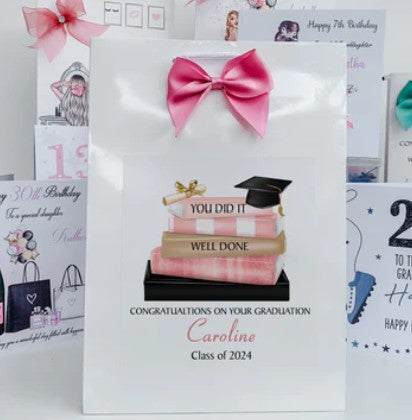 Graduation Gift Wrapping Paper Pink Book Stack