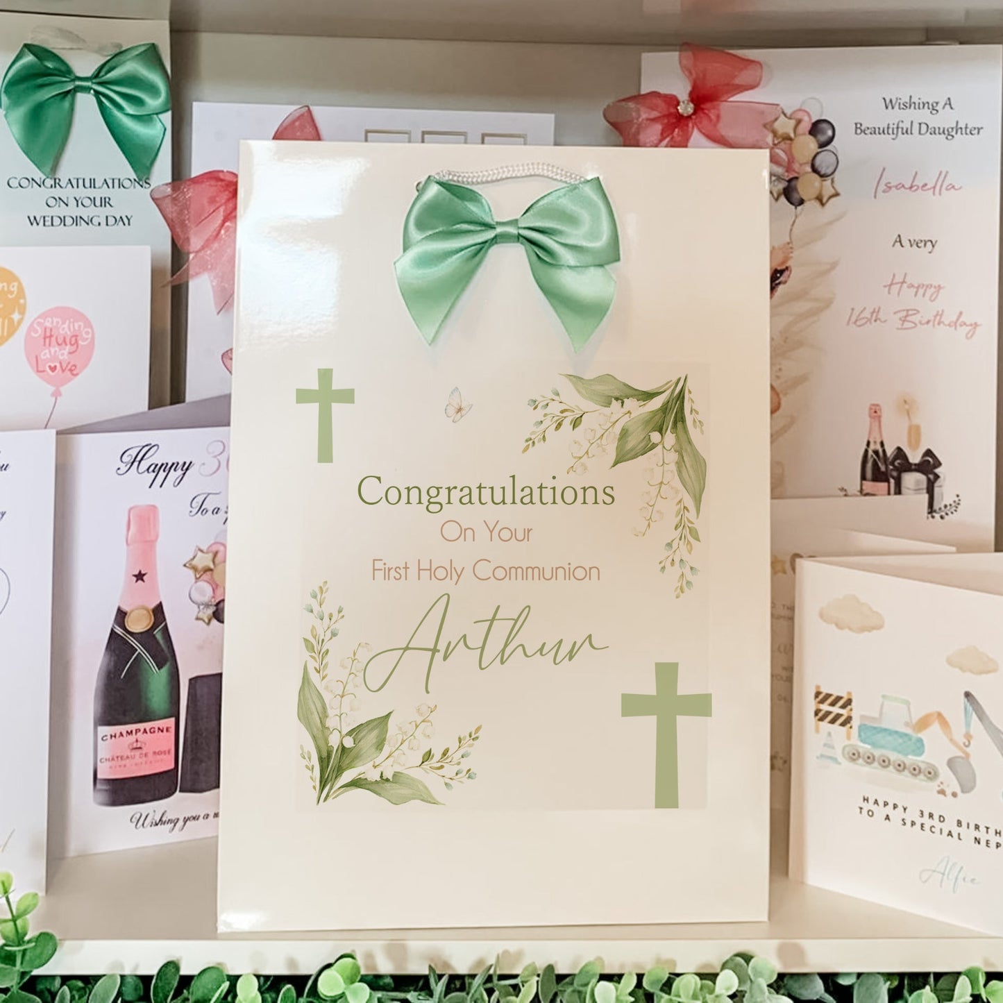 First Holy Communion Gift Bag, Green Floral