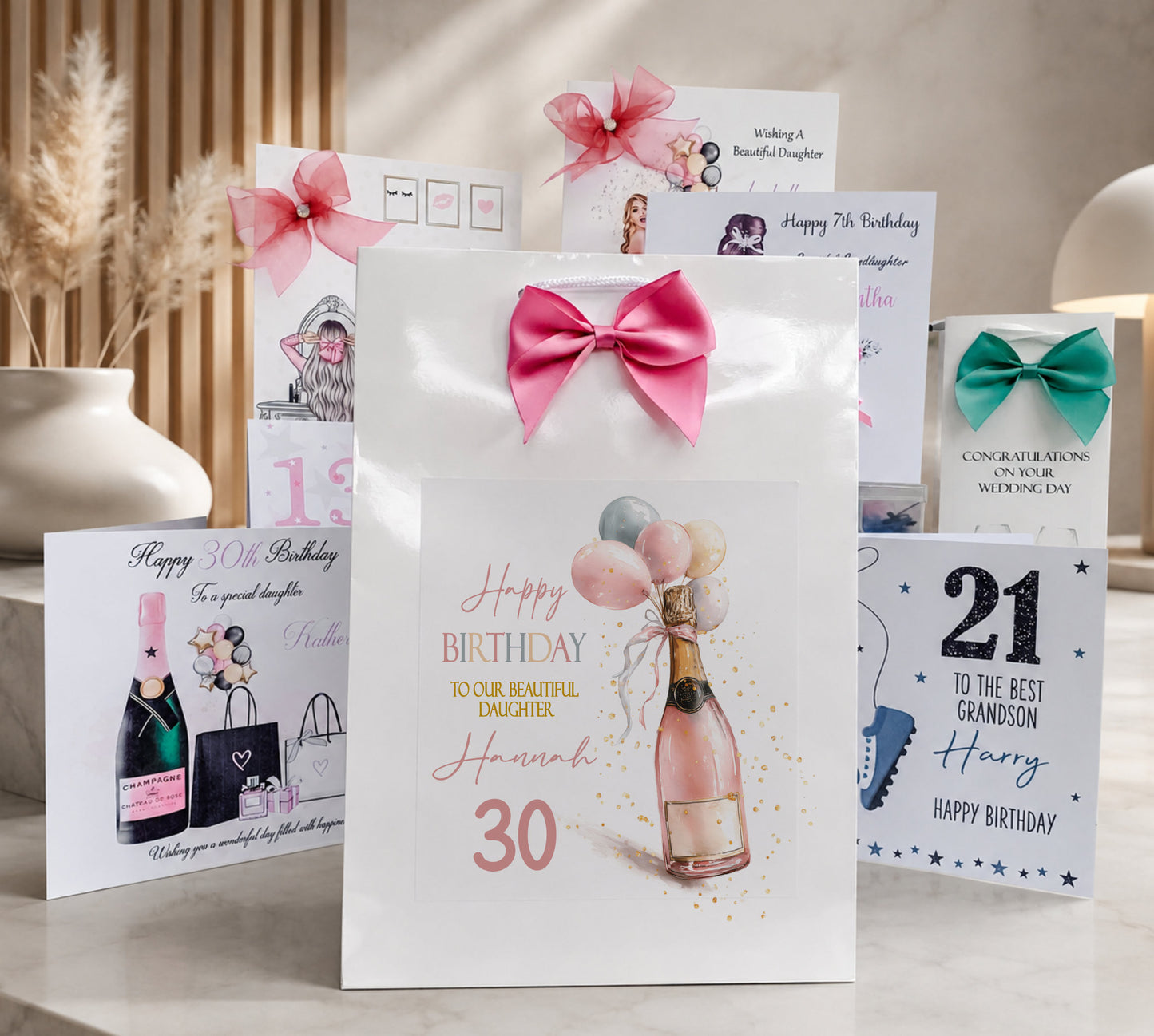 Large A4 Female Birthday Card Champagne Balloons Bottle