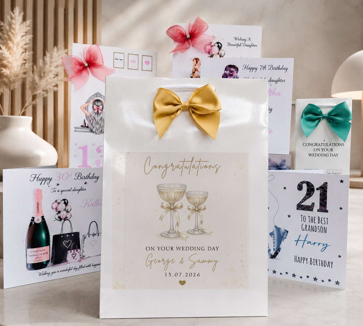 Large A4 Personalised Wedding Card with Champagne Glasses