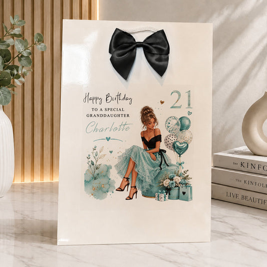 personalised gift bag for female girl comes with large bow
