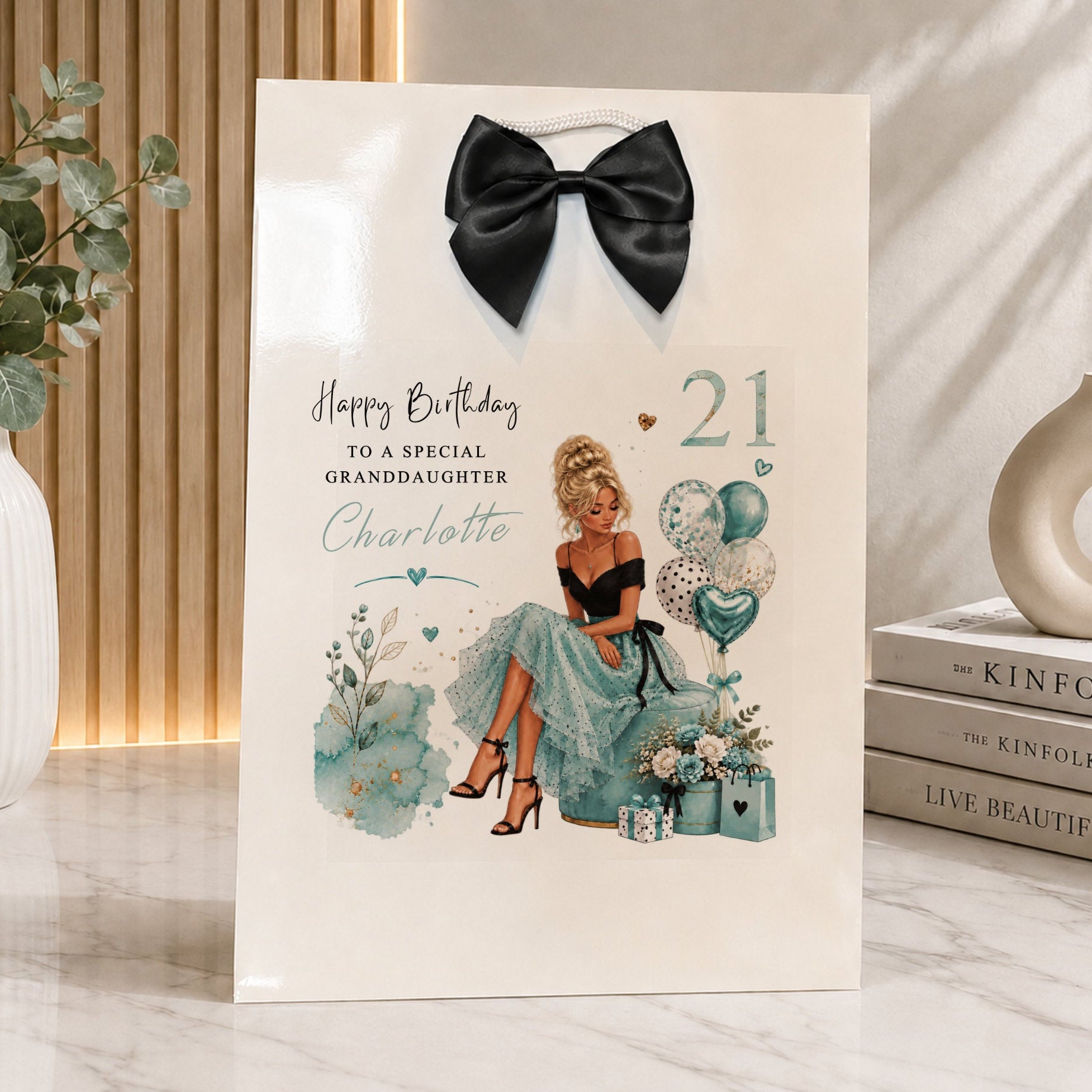 personalised female gift bag any age any name any relatonship comes with bow