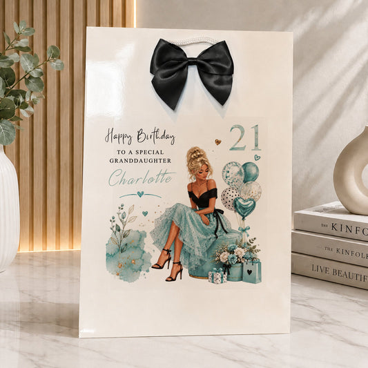 personalised female gift bag any age any name any relatonship comes with bow