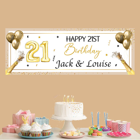 Personalised Birthday Party Banner Gold Champagne