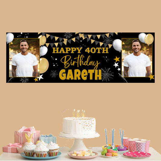 Personalised Birthday Party Banner Black Gold