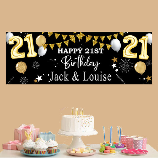Personalised Birthday Party Banner Black Gold Bunting