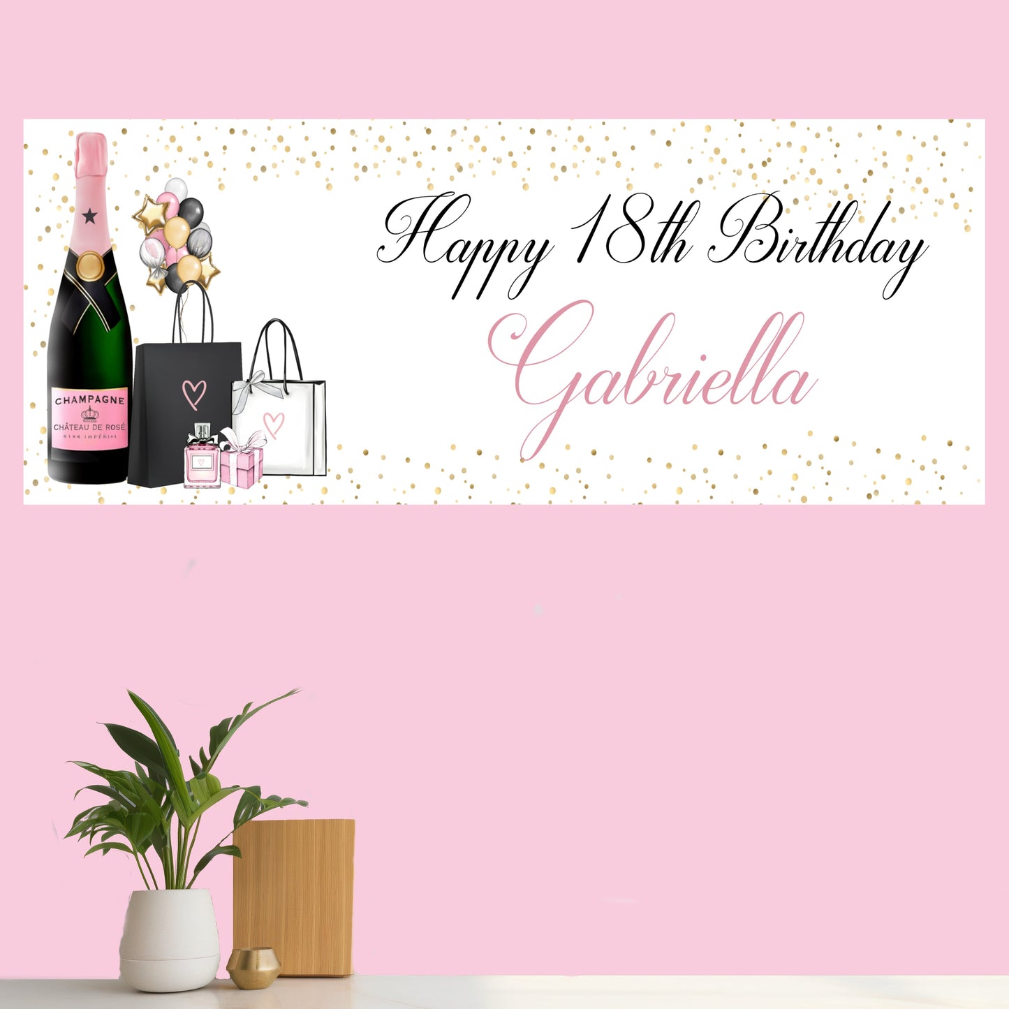 Large A4 Personalised Female Birthday Card Shopping Champagne Balloons
