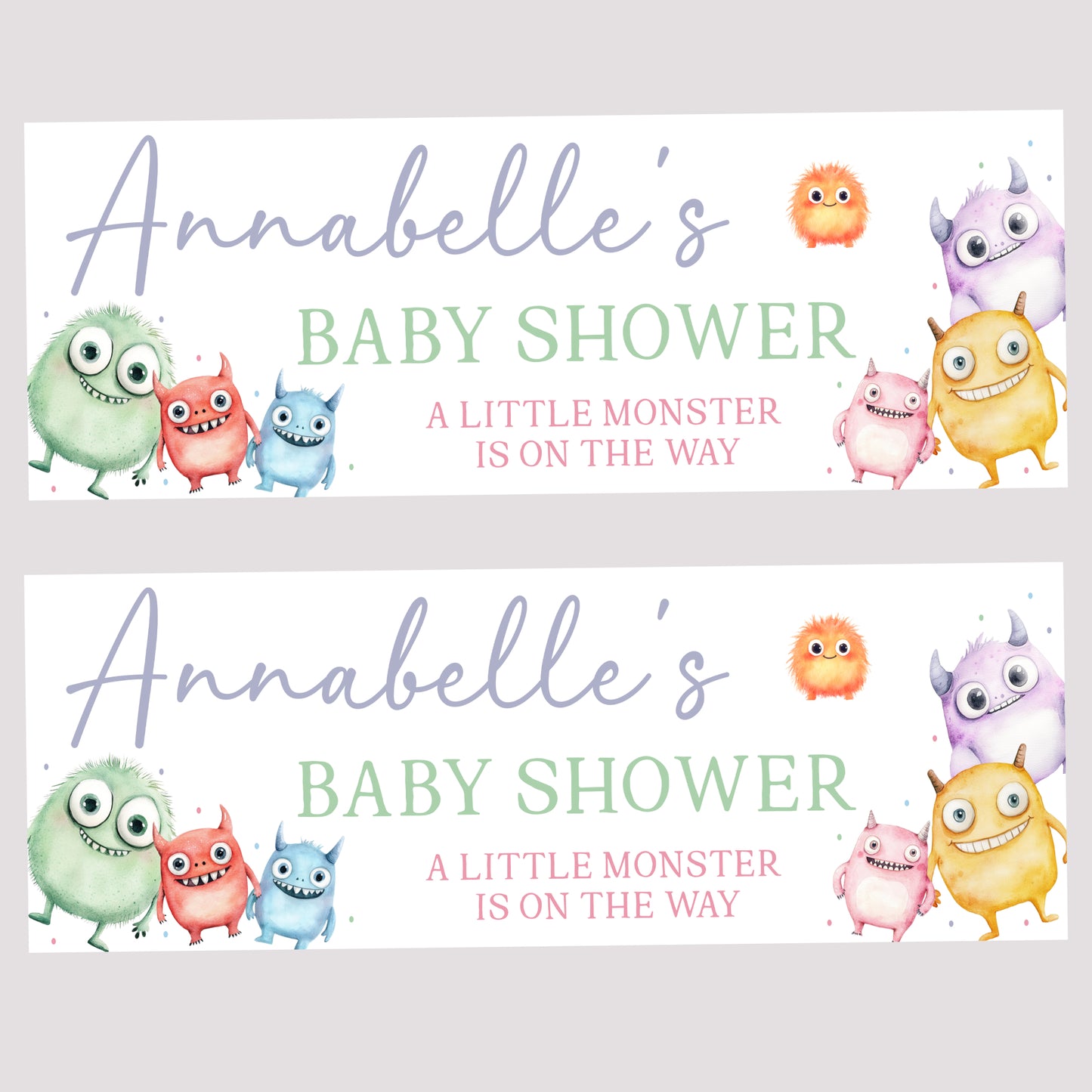 Personalised Baby Shower Party Banner Little Monster is on the way
