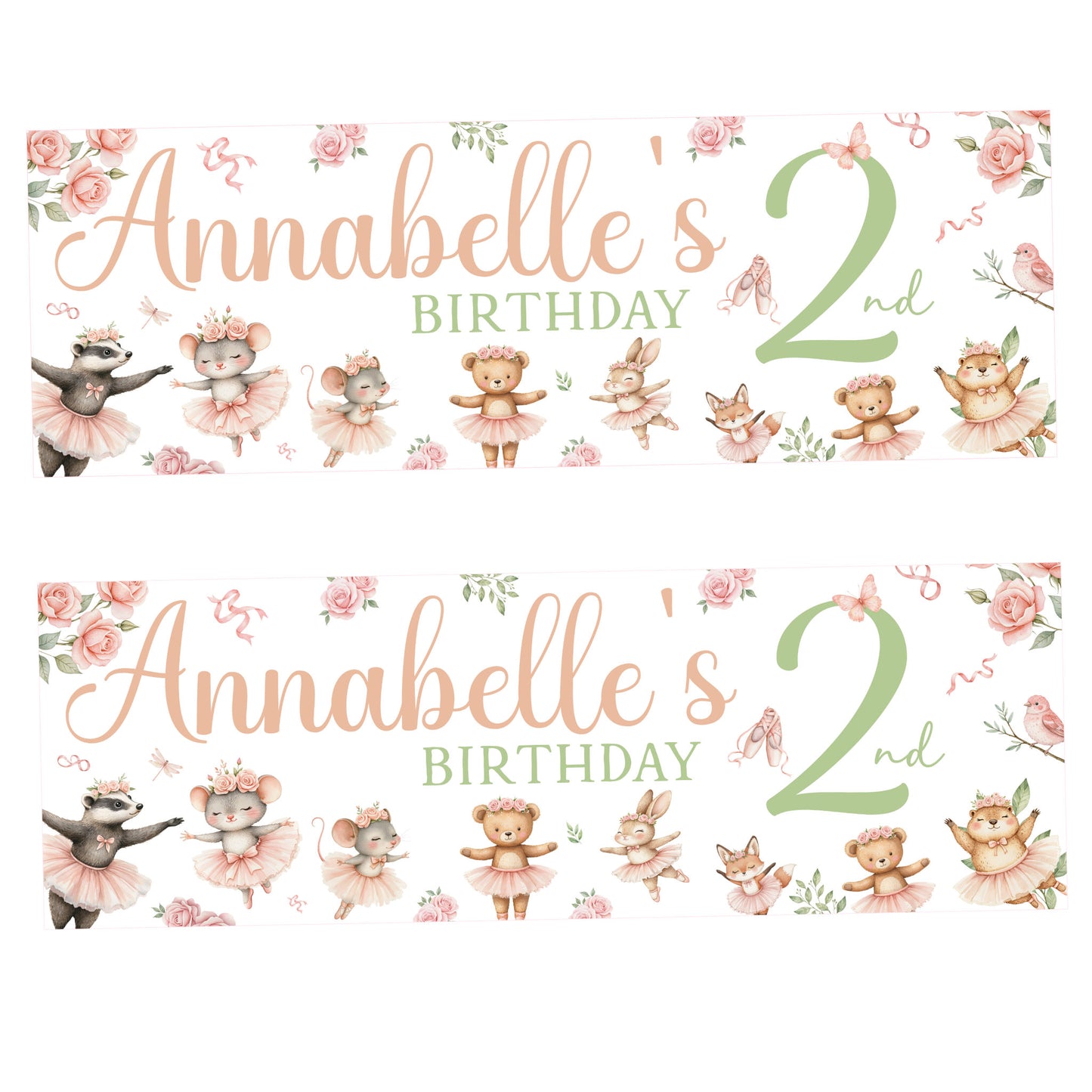 Animal Ballerinas Birthday Party Banner Personalised