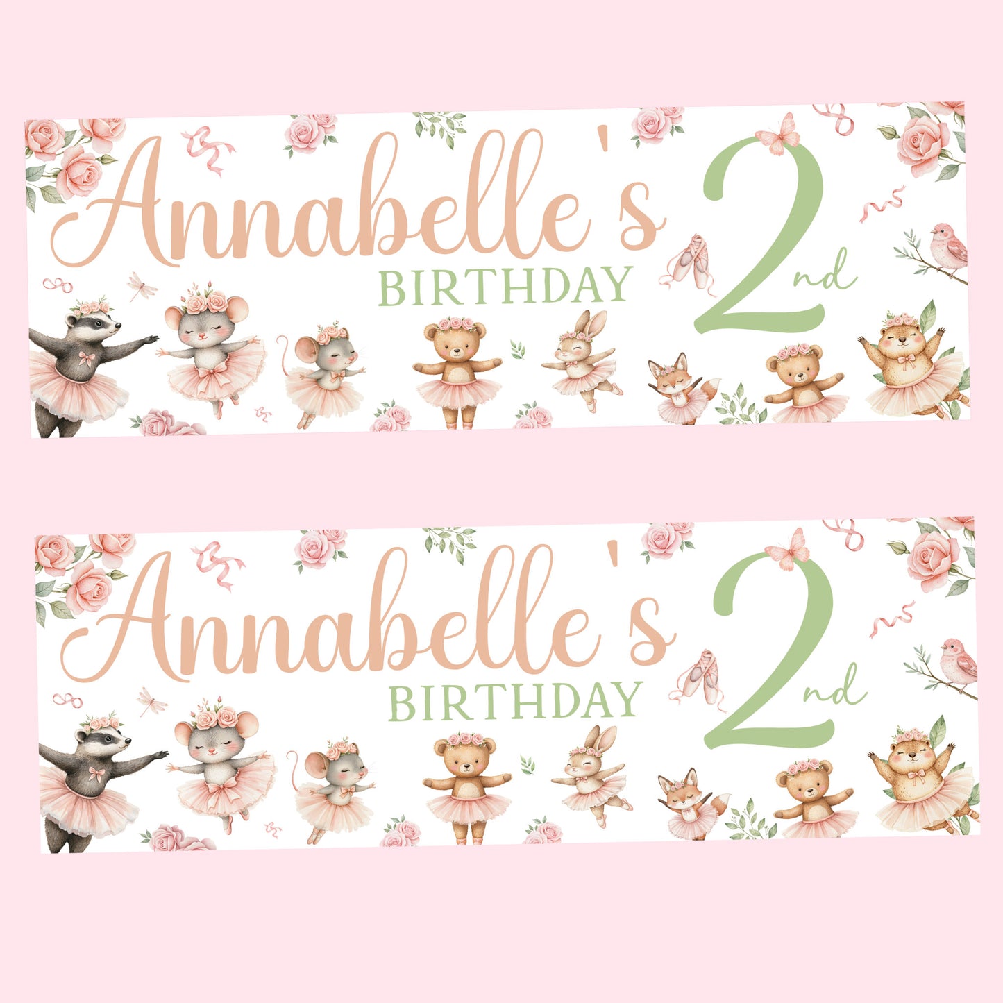Animal Ballerinas Birthday Party Banner Personalised