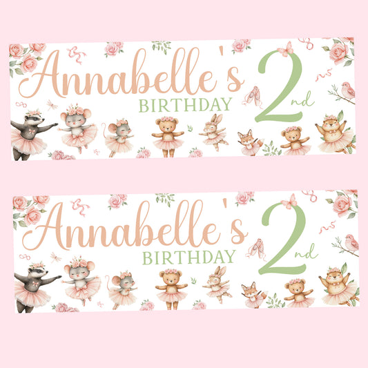 Animal Ballerinas Birthday Party Banner Personalised