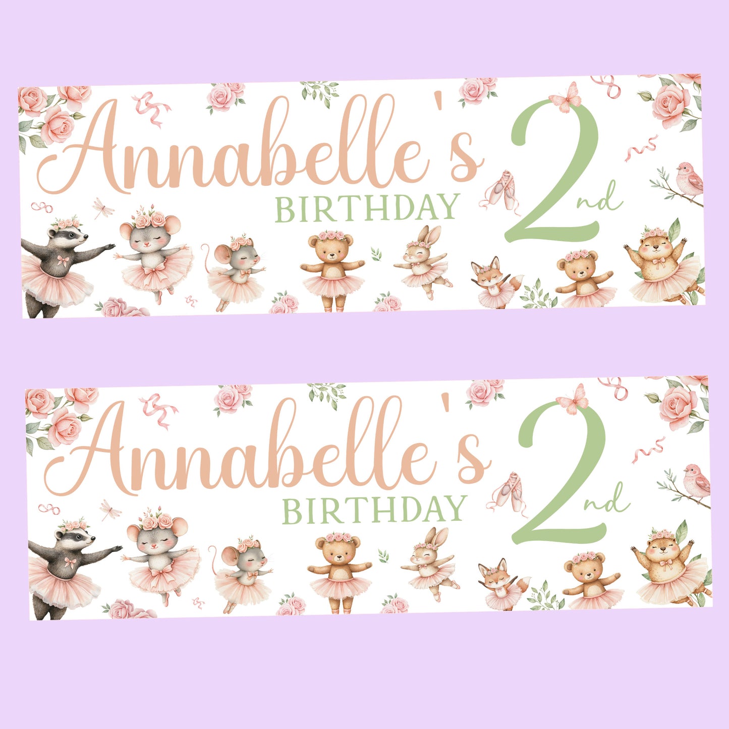Animal Ballerinas Birthday Party Banner Personalised