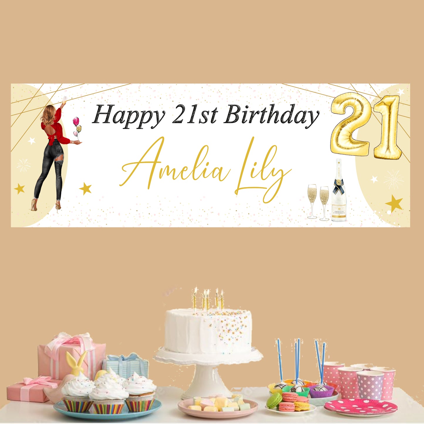 Personalised Birthday Party Banner Girl Black Jeans