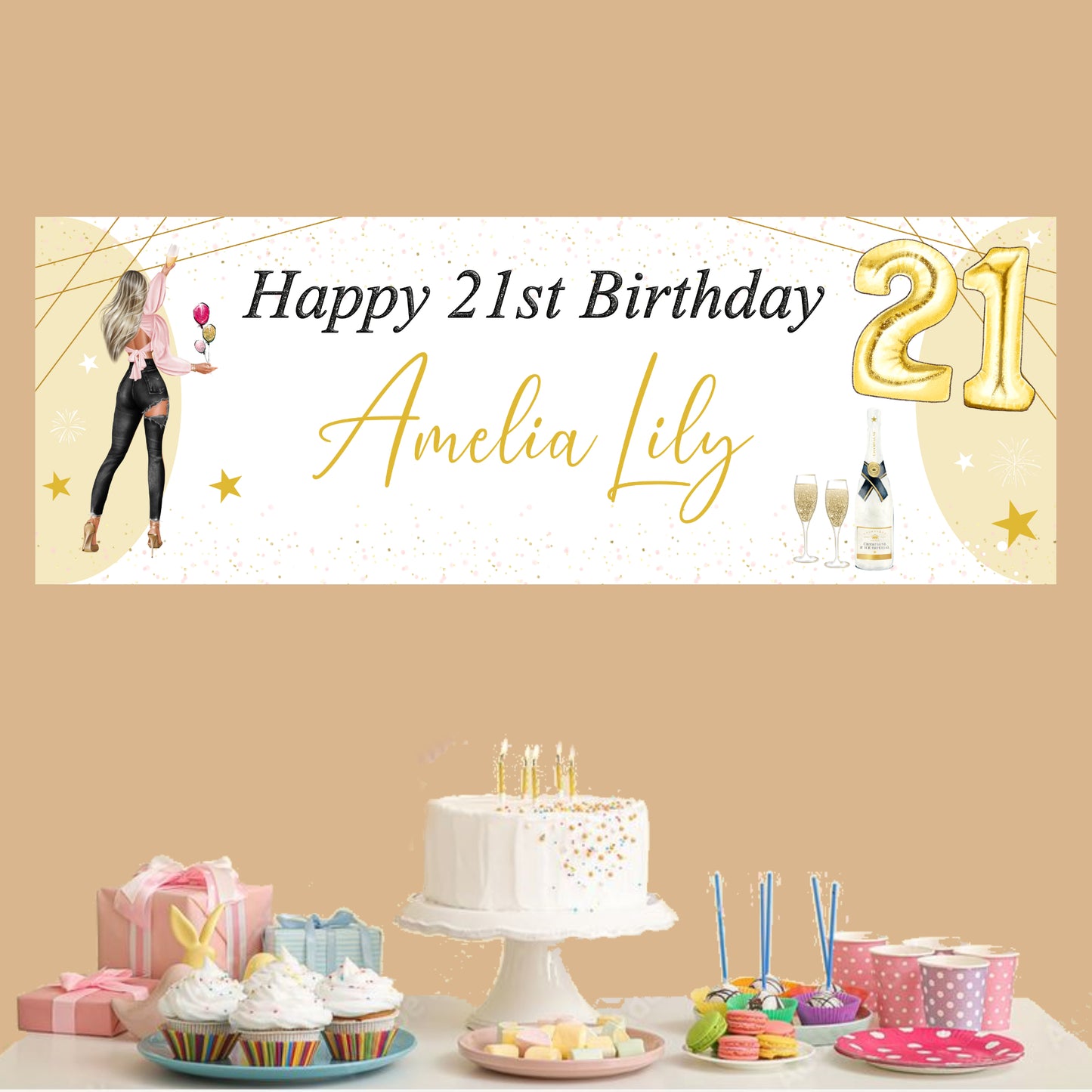 Personalised Birthday Party Banner Girl Black Jeans