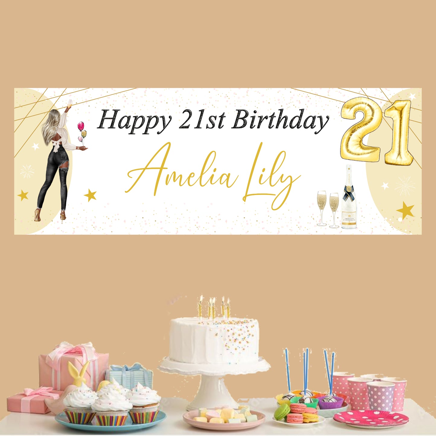 Personalised Birthday Party Banner Girl Black Jeans