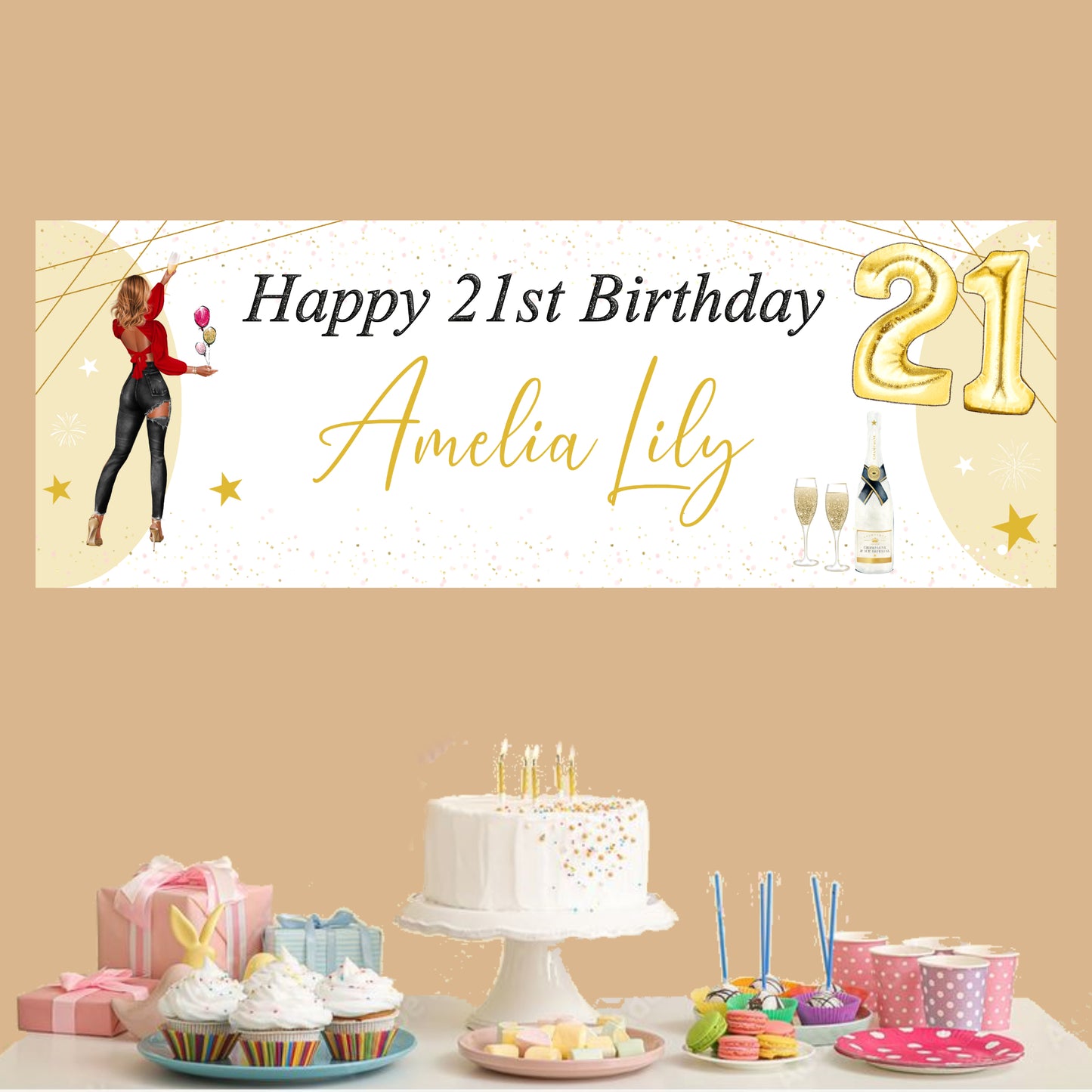 Personalised Birthday Party Banner Girl Black Jeans