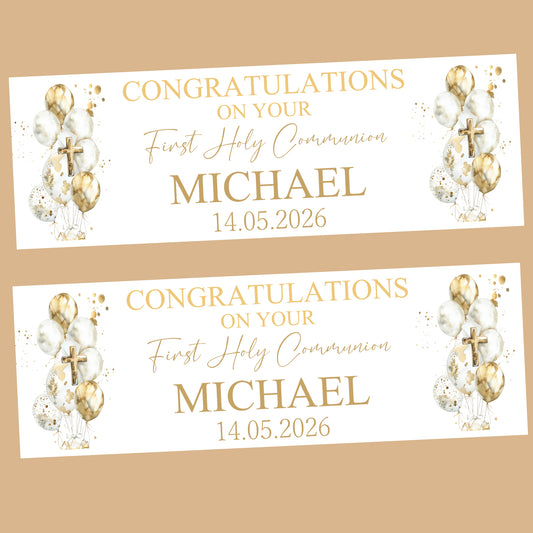 First Holy Communion Party Banner, Personalised with Name
