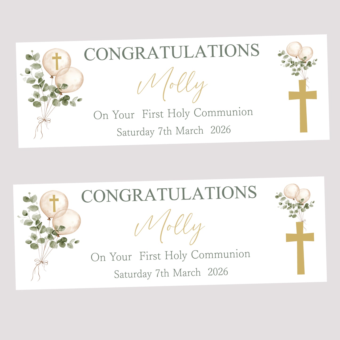 First Holy Communion Party Banner, Personalised with Name