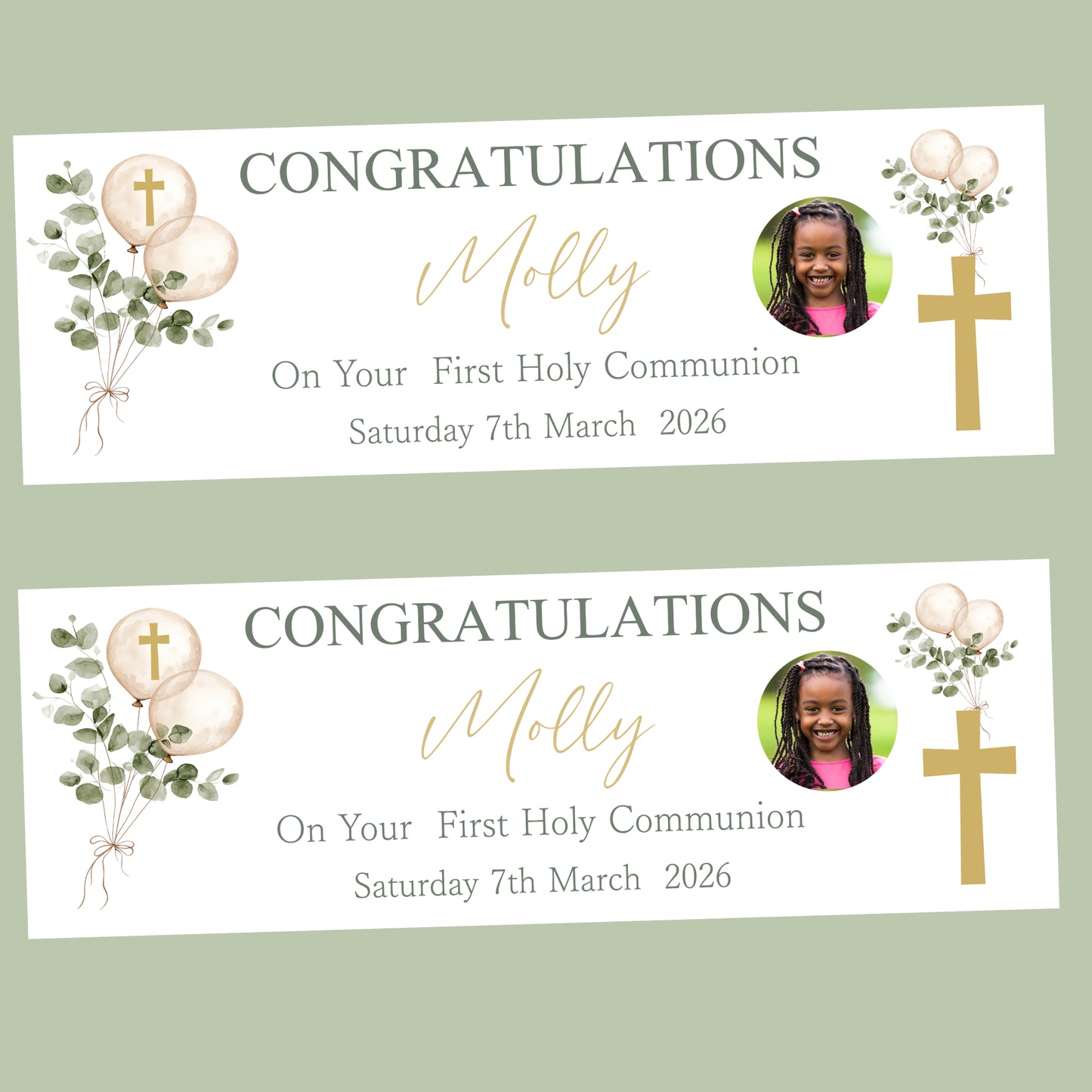 First Holy Communion Party Banner, Personalised with Name