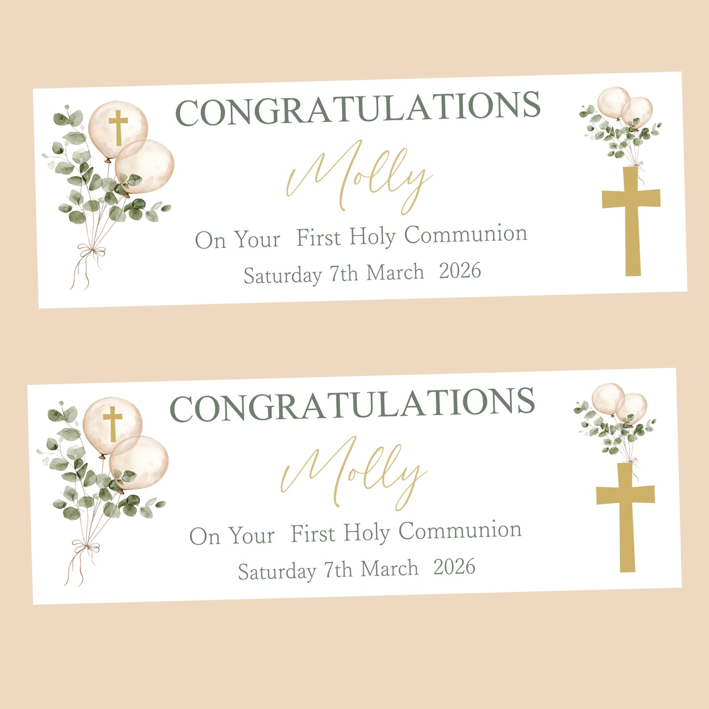 First Holy Communion Party Banner, Personalised with Name