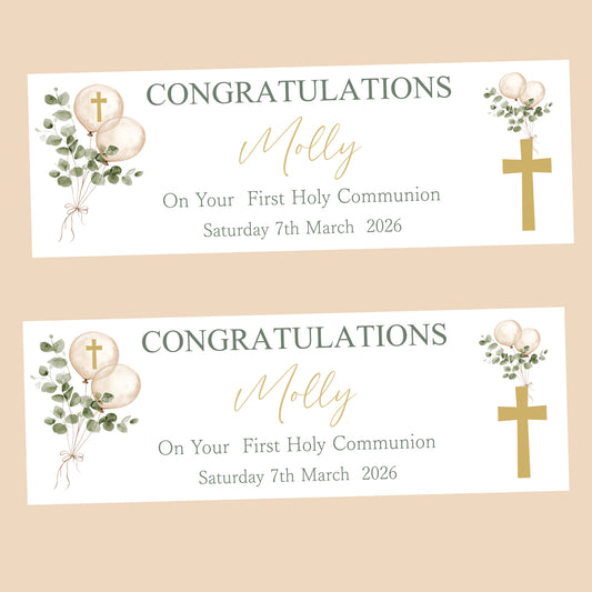 First Holy Communion Party Banner, Personalised with Name