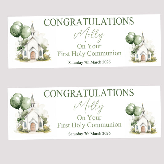 First Holy Communion Party Banner, Personalised with Name