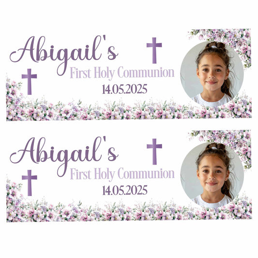 Purple Floral First Holy Communion Party Banner