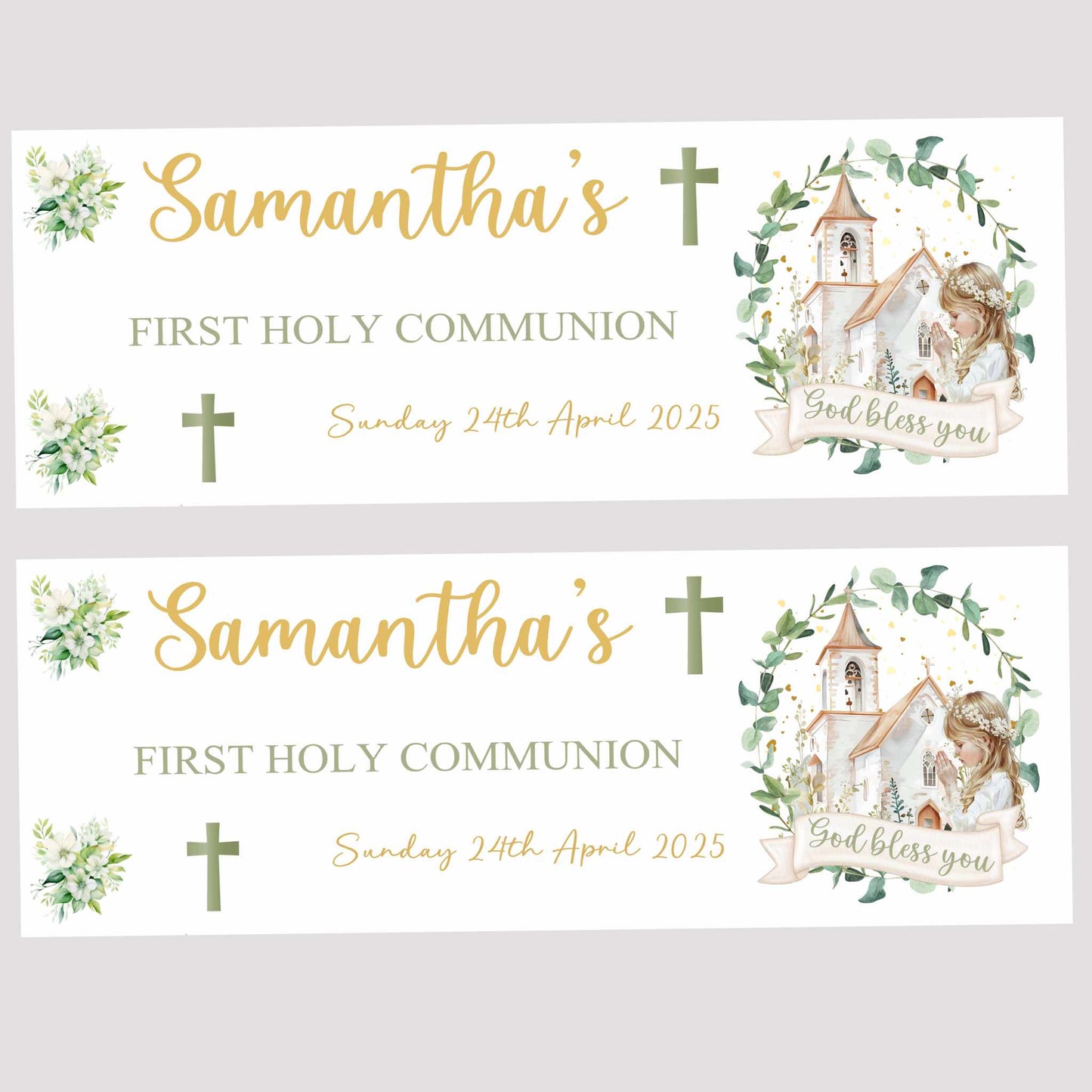 Girls Floral First Holy Communion Party Banner