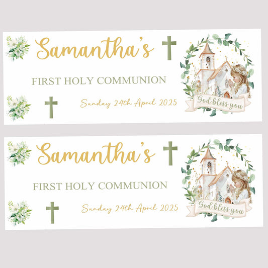 Girls Floral First Holy Communion Party Banner