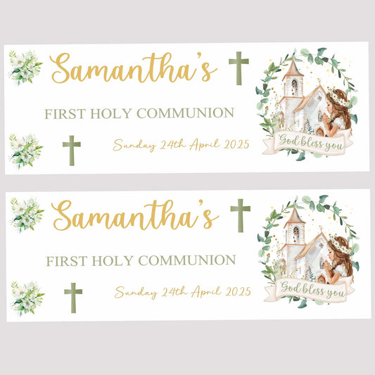 Girls Floral First Holy Communion Party Banner