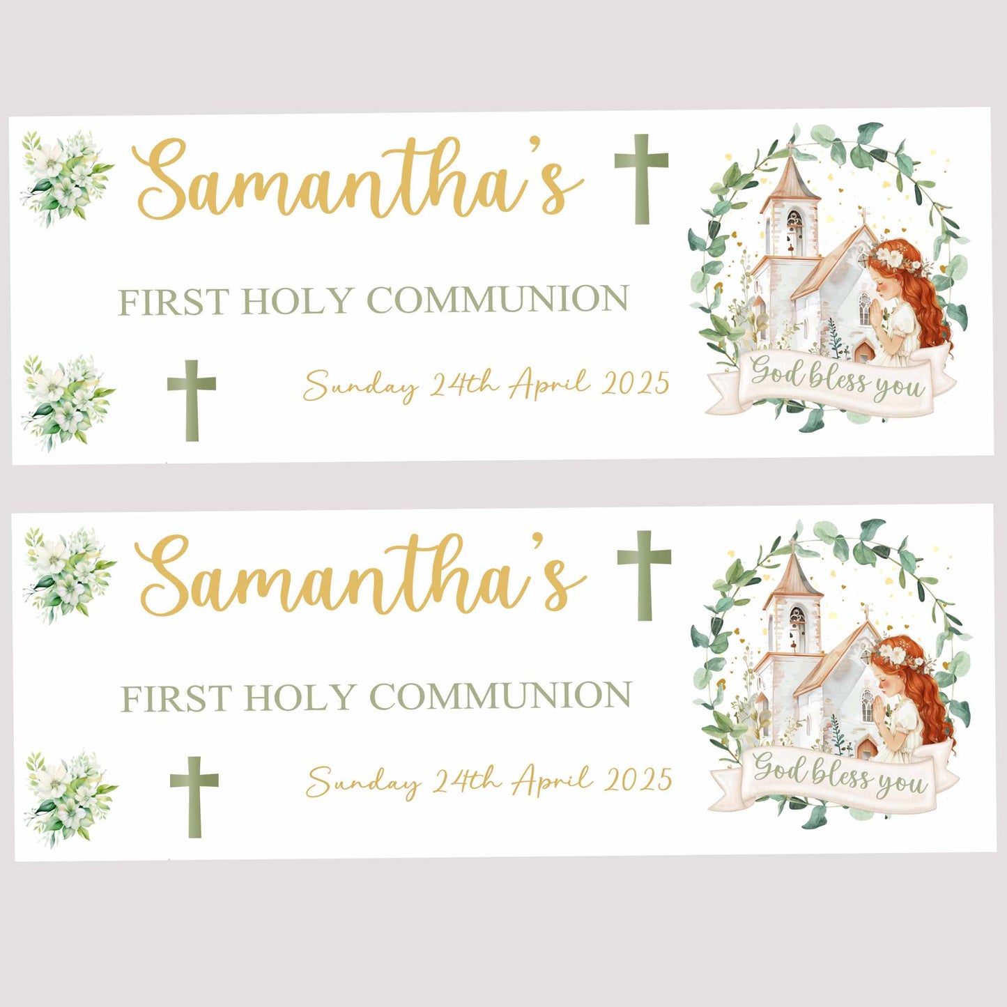 Girls Floral First Holy Communion Party Banner